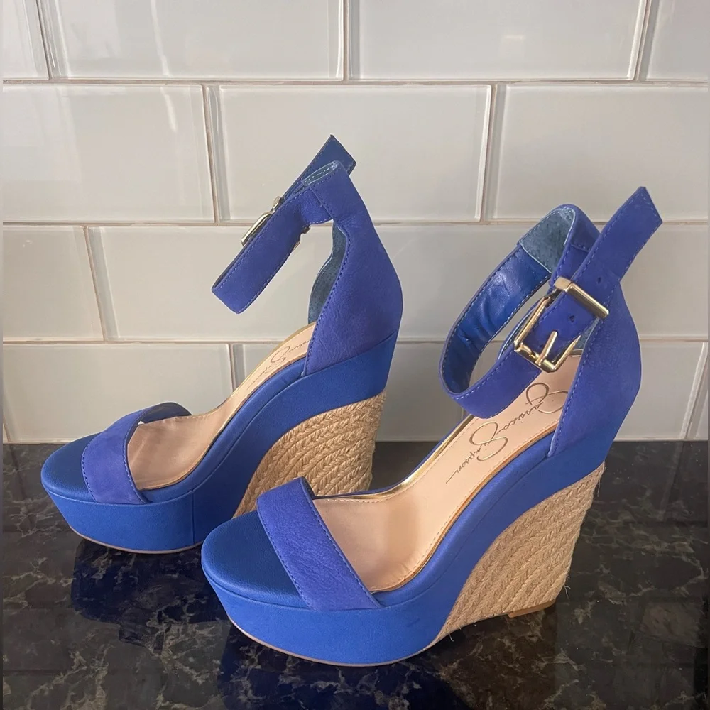 Blue Espadrille Wedge Heels with Ankle Strap | Size 6 | Summer Style - Picture 1 of 4